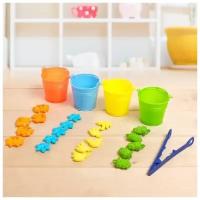 Сортер "Цветные ведерки", IQ-ZABIAKA, с пинцетом, 4 ведёрка, для детей и малышей