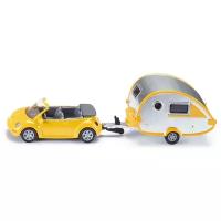 Легковой автомобиль Siku Volkswagen Beetle с домом на колесах (1629) 1:50, 19.7 см, желтый/серебристый