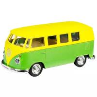 Машинка металлическая Uni-Fortune RMZ City серия 1:32 Автобус инерционный Volkswagen Samba bus Transporter, цвет желтый с зеленым, 16,5*7,5*7 см 554025M(J)