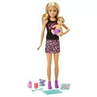 Barbie Набор Няня Блондинка кукла, малыш и аксессуары