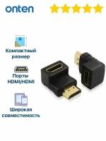 Адаптер переходник HDMI (M) - HDMI (F) угловой Onten HD711 черный