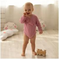 Боди детское с длинным рукавом AMAROBABY Nature, модель кимоно, с рюшей, зефир, розовый, 80-86