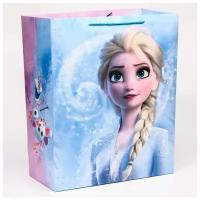 Пакет подарочный для девочки с ручками Disney Холодное сердце "Эльза", ламинированный, цвет голубой, размер 40х49х19 см
