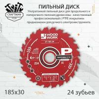 Диск пильный 185x30 для циркулярных пил и пильных станков для распиловки фанеры и мягкой древесины с 24 зубьями