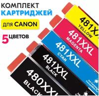 Комплект Картриджей PGI-480/CLI-481 XXL для струйного принтера Canon PIXMA TS704, TS6340, TS8340, TS9140, TS9540, TR7540, TR8540 и др., 5 цветов