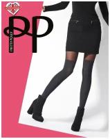 Колготки черные с серым S-M-L в мелкий рубчик с имитацией ботфорт Pretty Polly, 1 пара