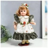 --- Кукла коллекционная керамика "Беатрис в атласном платье с розочками" 30 см