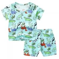 Комплект летней хлопковой одежды с динозаврами для мальчика футболка и шорты размер 110/Летний детский хлопковый комплект для мальчика