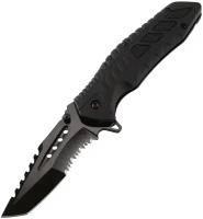 Нож складной JD-Tec J01 TANTO EDC, полусеррейтор танто, с огнивом, клипса, черный