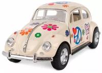Металлическая машинка игрушка 1:32 «1967 Volkswagen Classical Beetle (Пастельные цвета с принтом)» инерционная / Бежевый