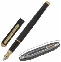 Ручка подарочная перьевая BRAUBERG Maestro, синяя, корпус черный с золотистыми деталями, линия письма 0,25 мм, 143471
