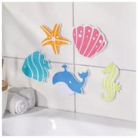 Набор мини-ковриков для ванны на присосках Доляна «Океан», 16×16 см, 5 шт, цвет микс
