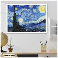 Постер в раме "Ван Гог, Звездная ночь репродукция" 50 на 70 / Картина для интерьера в белой рамке / Плакат / Постер на стену / Интерьерные картины