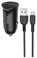 Автомобильное зарядное устройство Hoco Z39 Farsighted dual port QC3.0 Car charger с кабелем MicroUSB (2USB: 3.6V-6.5V & 3A 18W) Черный