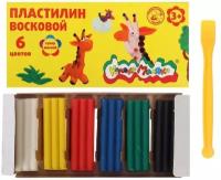 Пластилин мягкий (восковой) 6 цветов 90 г "Каляка-Маляка", со стеком