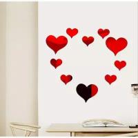 TAKE IT EASY Наклейки интерьерные "Сердца", зеркальные, декор на стену, набор 10 шт, 14 х 15, 9 х 10 см