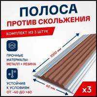 Противоскользящий алюминиевый профиль, полоса Стандарт 40мм, 1м, коричневый, упаковка 3шт