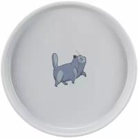 Миска для кошек плоская и широкая, керамика, 0.6 l/ 23 см, серый