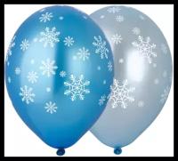 Воздушный шарик латексный 36 см "Снежинки" металлик / блеск / Новый Год 2022 25 штук