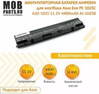 Аккумуляторная батарея Amperin для ноутбука Asus Eee PC 1025C A32-1025 11.1V 4400mAh черная AI-1025B