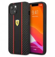 Чехол Ferrari PU CARBON EFFECT & CENTRAL SMOOTH PU STRIPE METAL LOGO для iPhone 13 mini, черный