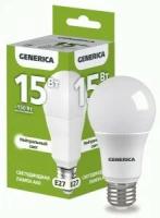 Светодиодная LED лампа IEK GENERICA ЛОН A60 E27 15W(1500lm) 4000K 4K 60x112 матовая LL-A60-15-230-40-E27-G (упаковка 16 штук)