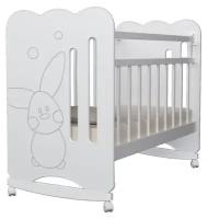 ВДК Кровать детская Sweet Rabbit колесо-качалка (белый) ( 1200х600)