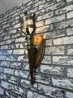 Настенный светильник ручной работы, Факел на щите "Викинг" под старину, патина Золото