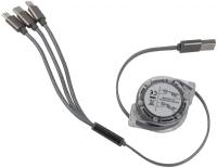 Дата-кабель mObility 3в1 рулетка, USB - microUSB + Lightning + Type-C, 2A, серебристый