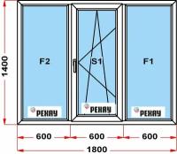 Окно+москитка из профиля рехау BLITZ (1400 x 1800), с поворотно-откидной створкой, 2 стекла