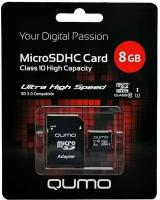 Карта памяти MicroSD 8 Gb CL10 Qumo UHS-1 в блистере с адаптером