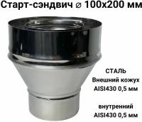 Старт-сэндвич М, переход моно-термо для дымохода из нержавейки D 100x200 мм "Прок"