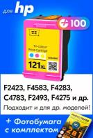 Картридж для HP 121 XL, HP DeskJet F4283, F2423, F4583, D1663, Photosmart C4783 и др. с чернилами, Цветной (Color), 1 шт