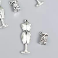 Декор для творчества металл "Манекен и нитки" серебро набор 4+4 шт 3,8х1,1 см 1,4х1,1х0,8 см 78800
