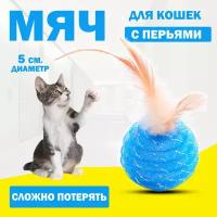 Игрушка для кошек мячик с погремушкой, игрушка дразнилка для кошек и котят, мяч погремушка с перьями