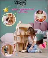 Деревянный Кукольный домик с мебелью для барби