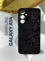 Чехол кожаный для Samsung Galaxy A14 / Самсунг А14 / с защитой камеры, змея, черный