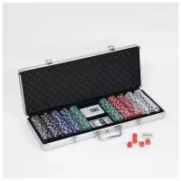 Покер в металлическом кейсе (карты 2 колоды, фишки 500 шт, 5 кубиков), 20.5 х 56 см, без/ном