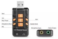 Адаптер для наушников с микрофоном USB to Audio 2 x jack 3.5 mm, регулировки | ORIENT AU-01PL