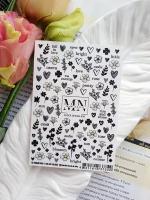 MIW Nails "Слайдеры для ногтей" водные наклейки для дизайна #39 черно-белый цветы, сердце, любовь
