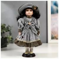 Кукла коллекционная КНР керамика, "Валя в платье в полоску и вязаном жилете" 30 см (4822708)