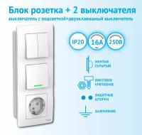 Блок Schneider Electric BLANCA BLNBS101211 розетка + 2 выключателя белый