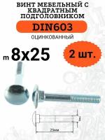 DIN603 М8х25 винт мебельный с квадратным подголовником, 2 шт