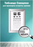 Таблица Сивцева для проверки остроты зрения 297х479мм, пластик ПВХ 3 мм, УФ-печать. Рекламастер. Крепление в комплекте шбмнк