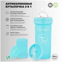 Детская антиколиковая бутылочка для кормления Twistshake, 260 мл, от 2 мес. Пастельный синий