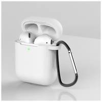 Чехол силиконовый для наушников Apple AirPods 1/2 с карабином - Прозрачный