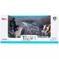Фигурки игрушки серии "Мир морских животных": Акула, тюлень, мавританский идол, дайвер (набор из 3 фигурок животных и 1 человека)