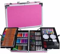 Художественный набор для рисования "набор художника" в металлическом чемодане (розовый)