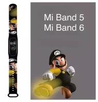 Силиконовый ремешок с 3D-рисунком для Mi Band 5 / Mi Band 6 (черный) Супер Марио