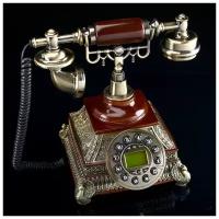 Ретро-телефон на подставке с металлической резьбой, полистоун, 24х19 см